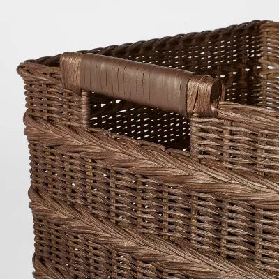 Rectangle Rattan Decorative Basket Dark Brown - FSC Certified Wicker Storage, Spot Clean