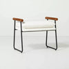 Cushioned Metal & Wood Ottoman - Cream/Black