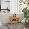 Long Bamboo Shower Bench Seat, Wooden Spa Shower Stool with Underneath Storage Shelf Shoe Organizer