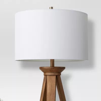 Oak Wood Tripod Floor Lamp Dark Brown