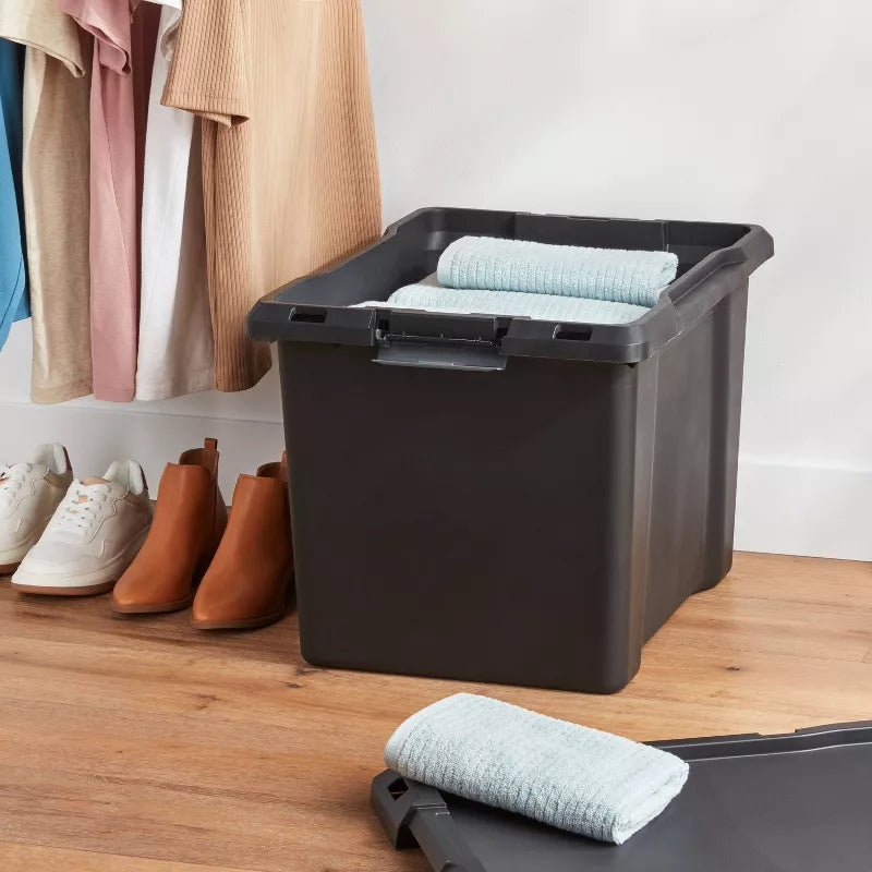 19gal Large Latching Storage Tote Black