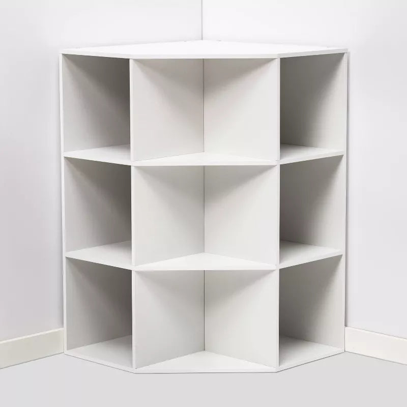 Corner Cube Bookshelf White - 3 Shelves, 9 Compartments, Bookcase & Toy Storage, Cube System Compatible