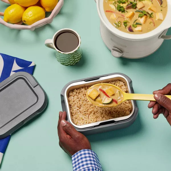 Portable Food Warmer, Electric Lunch Box with Detachable Cord: Stainless Steel, Dishwasher-Safe, Gray