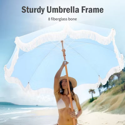 Portable Patio Umbrella with Fringe (No Base)