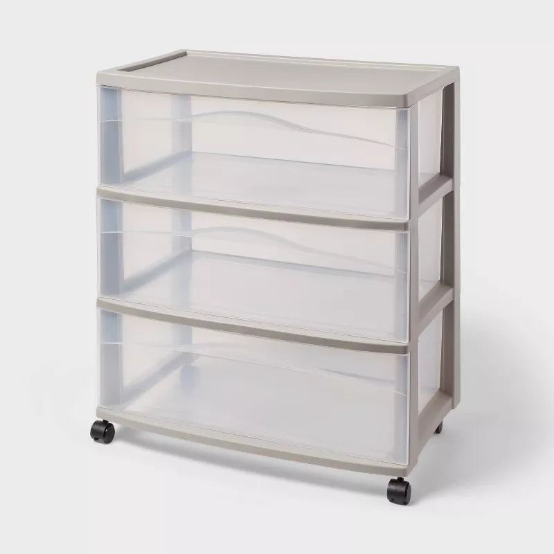 3 Drawer Wide Cart Tower Gray