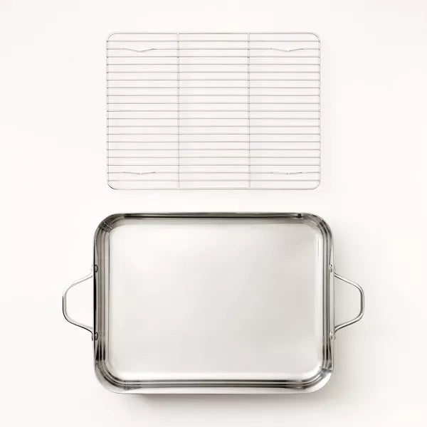 2pc Stainless Steel Roaster with Wire Rack Silver