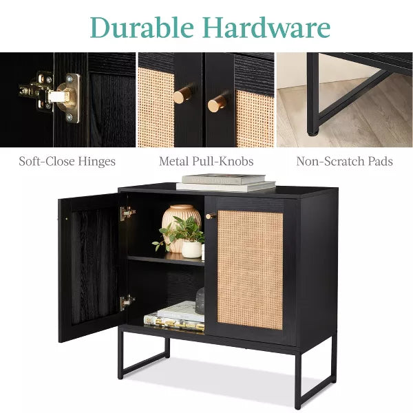 2-Door Rattan Storage Cabinet, Accent Furniture, Cupboard w/ Non-Scratch Foot Pads
