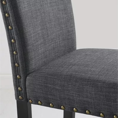 Biony Fabric Dining Chairs with Nailhead Trim, Gray, Set of 4