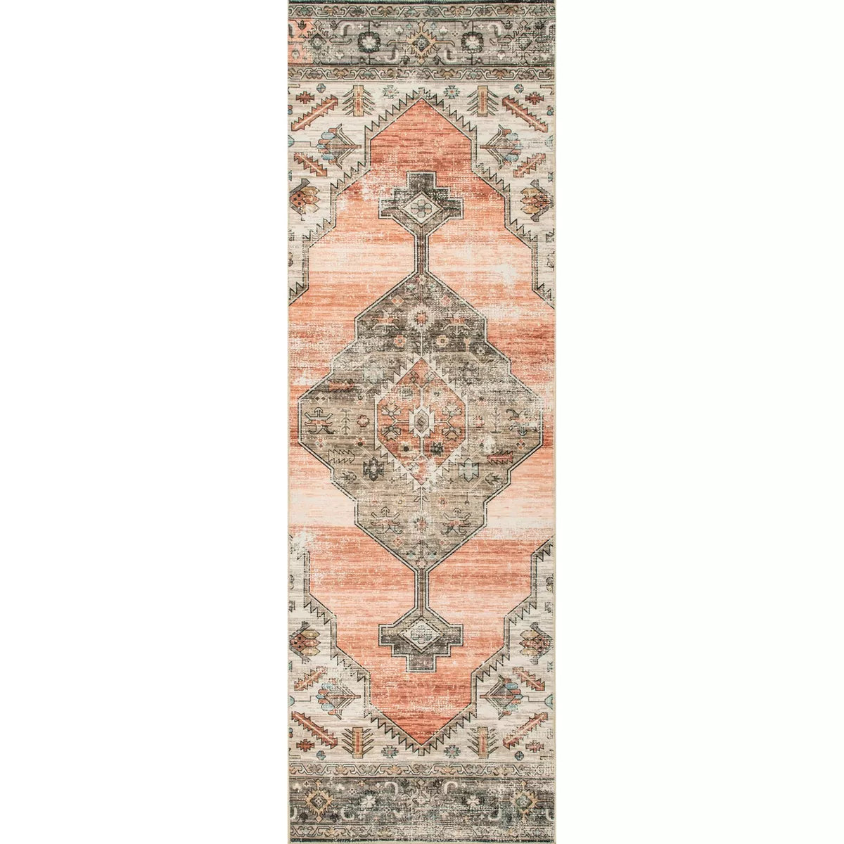 Gracie Distressed Medallion Machine Washable Area Rug, 2.6 x 12 Runner