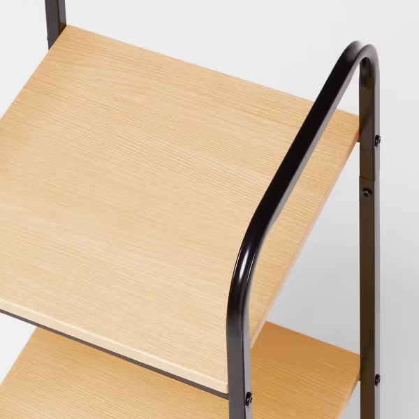 Short Bath Wood Storage Tower Black Metal