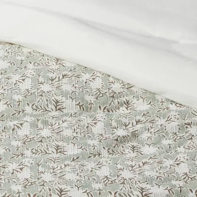 8pc Printed Floral with Border Comforter Set Green - Queen