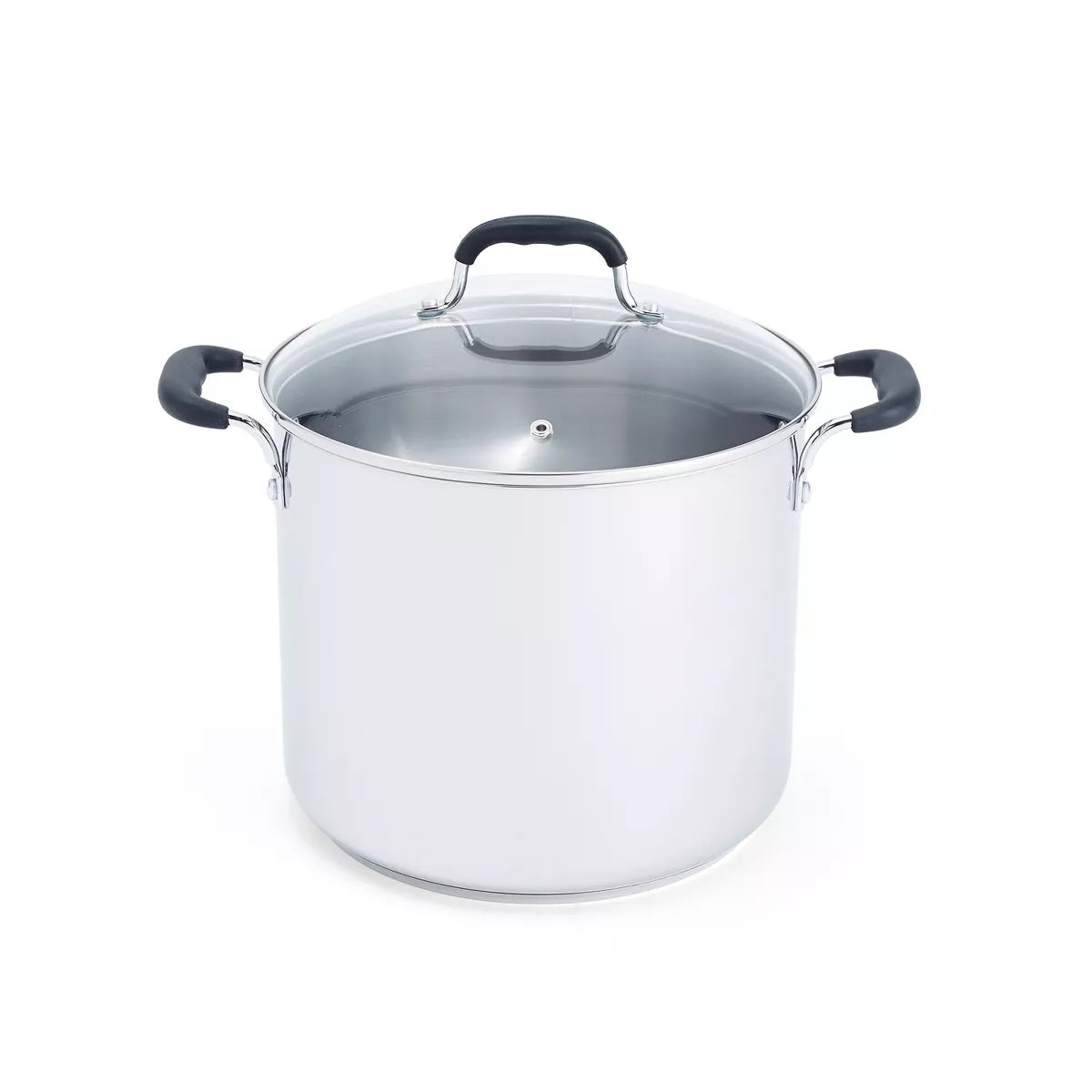 12qt Stock Pot with Lid, Stainless Steel Cookware: Vented Lid, Extra-Deep, Dishwasher & Oven Safe, Silicone Handle