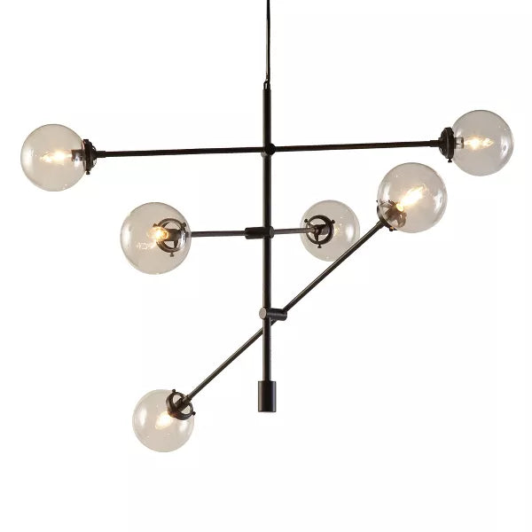 Cyrus Chandelier Antique Bronze: 6-Light Glass Shade, Metal Body