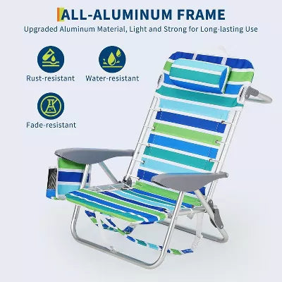 Backpack Beach Chair, Lightweight Portable Lay Flat Folding