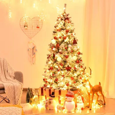 Pre-Lit Premium Snow Flocked Hinged Artificial Christmas Tree with 250 Lights