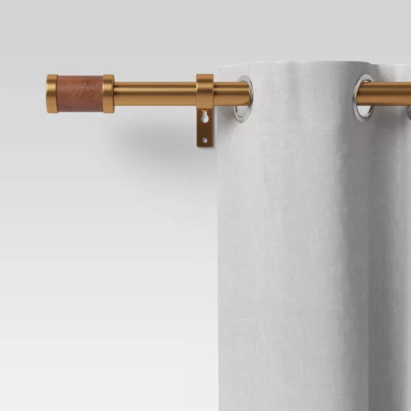 Faux Leather Cylinder Plated Curtain Rod Brass