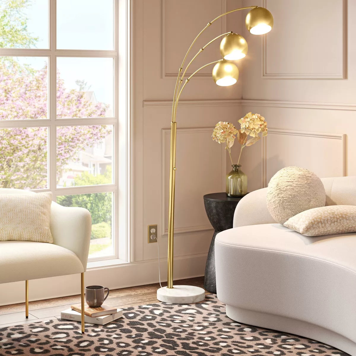 Span 3-Head Metal Globe Floor Lamp Brass