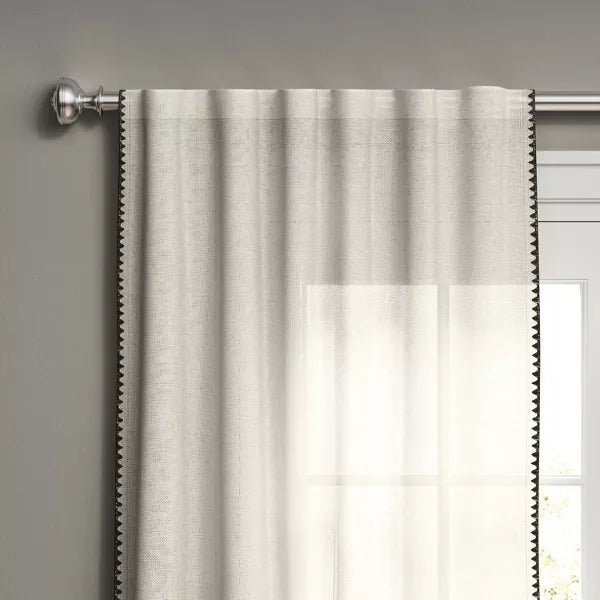 3pcs Light Filtering Stitched Edge Window Curtain Panel