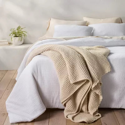 Chunky Knit Bed Blanket - Full/Queen