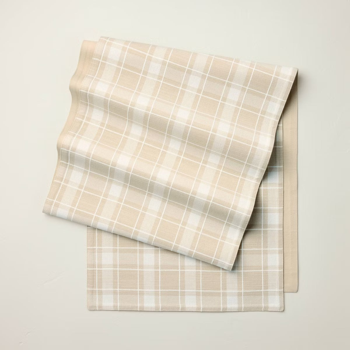 14"x72" Grid Plaid Cotton Table Runner Beige/Cream - Hearth & Hand™ with Magnolia - SHOWROOM ITEM 