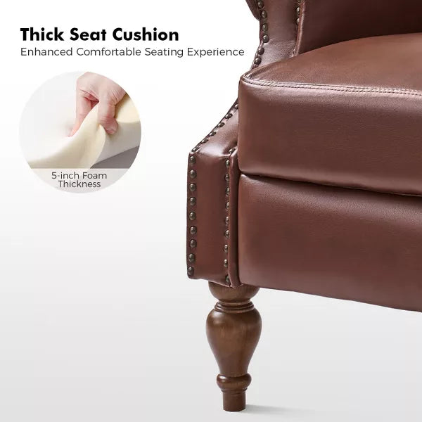 Yanik Vegan Leather Manual Recliner with Nailheads Wingback