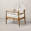 Boucle Upholstered Accent Arm Chair with Brass Details - Natural/Aged Oak