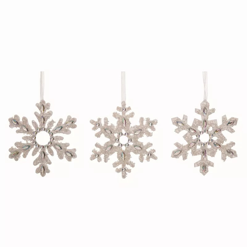 Wood White Christmas Snowflake Ornaments Set of 3