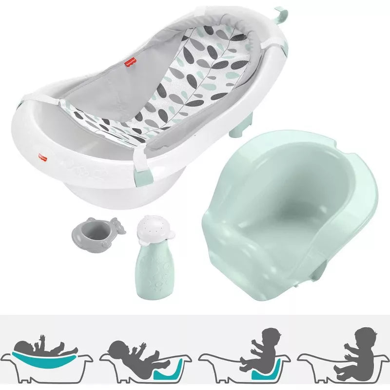 Baby to Toddler Bath 4-in-1 Sling ‘n Seat Tub with Removable Infant Support and 2 Toys, Climbing Leaves