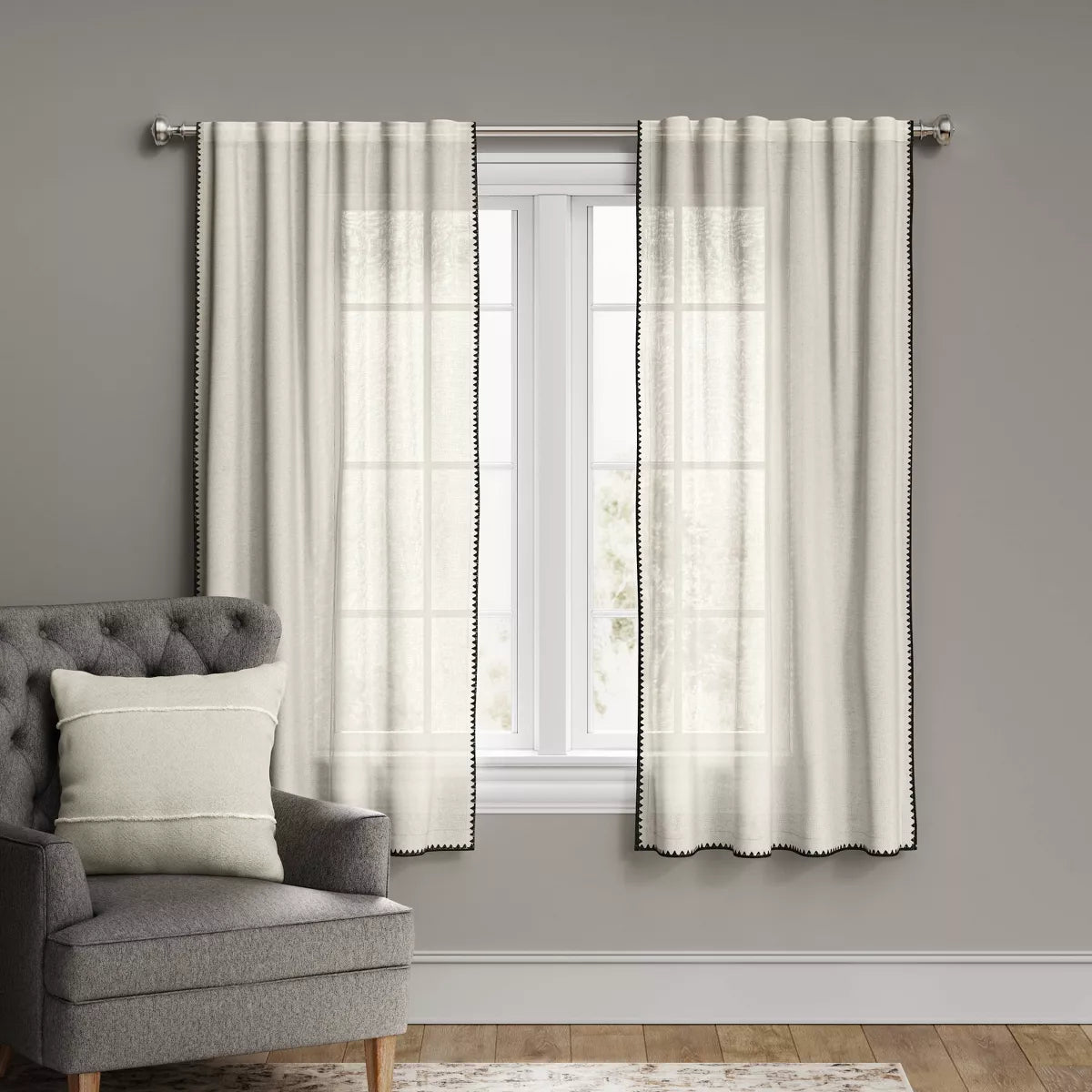 3pcs Light Filtering Stitched Edge Window Curtain Panel