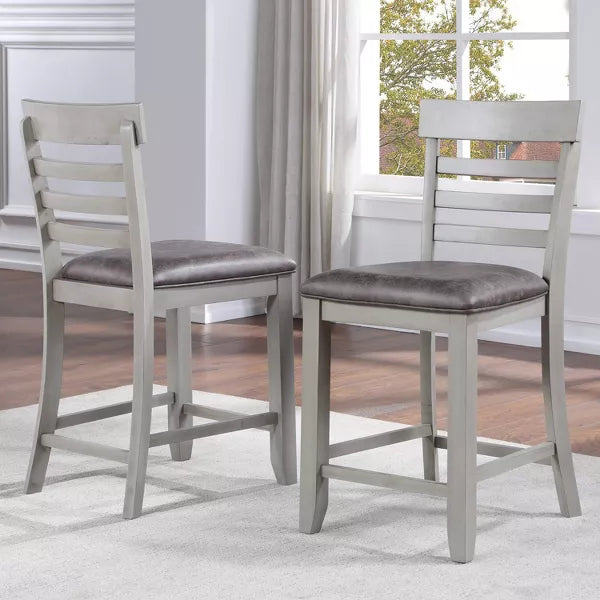 Set of 2  Hyland Counter Height Barstools Gray: Upholstered, Rubberwood Legs