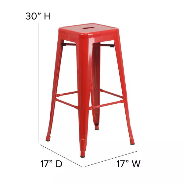 Commercial Grade Backless Metal Indoor-Outdoor Barstool with Square Seat - Set of 2