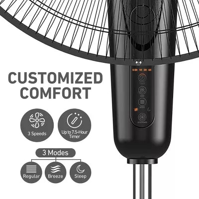 Digital Oscillating 3 Speed Stand Fan with Remote Control Black