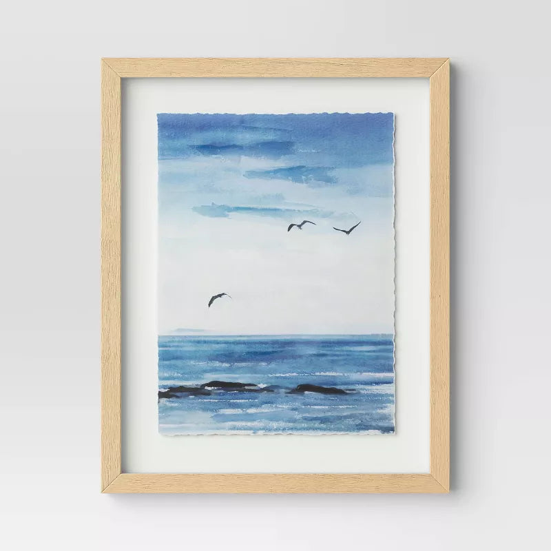 (Set of 2) 16" x 20" Seascape Framed Art Set Natural