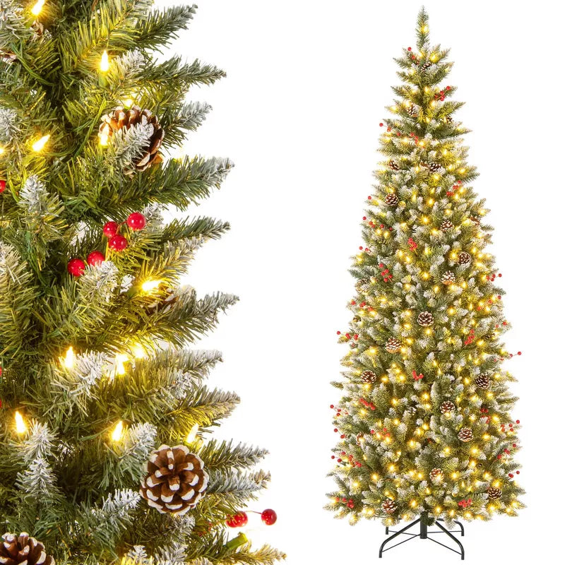 Pre-Lit Artificial Christmas Tree with 818 Snowy Branch Tips 350 LED Lights