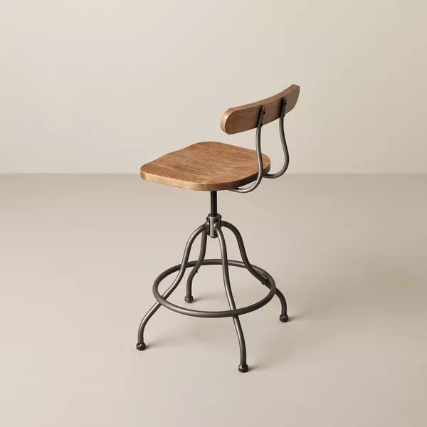 2pk Industrial Wood & Steel Adjustable Counter Stools - Aged Oak/Black