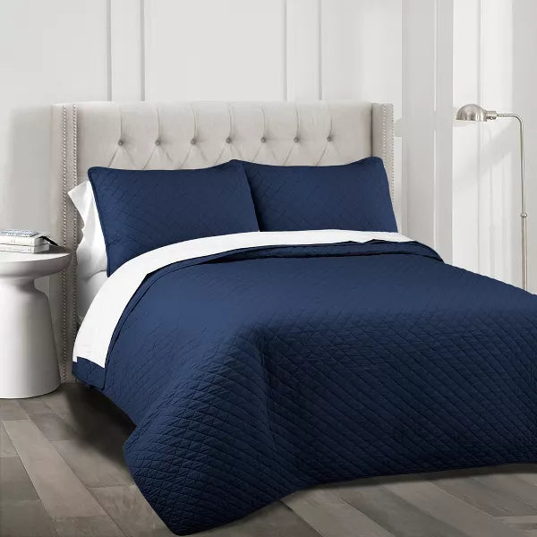Ava Diamond Oversized Cotton Quilt Set Full/Queen
