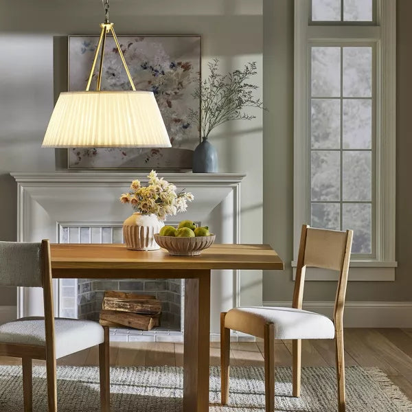Pendant with Pleated Shade Ceiling Light: White Elegant Iron & Cotton Fixture