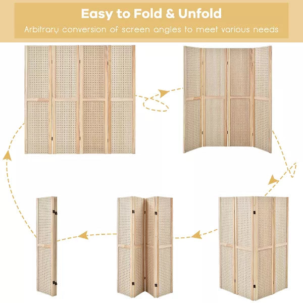 4-Panel Pegboard Display Folding Privacy Screen Craft Display