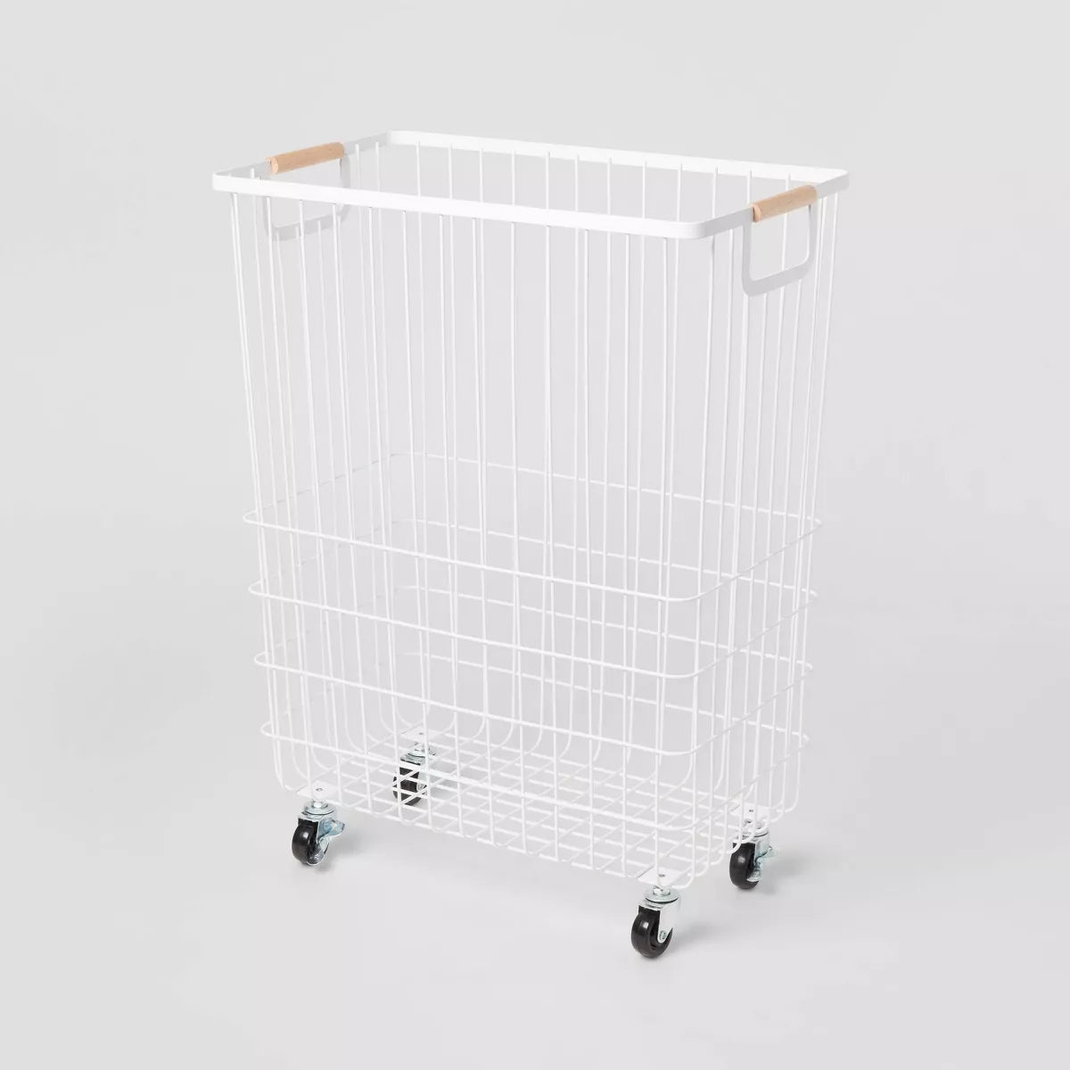 Wire Rolling Laundry Hamper - White Steel Clothes Hamper with Locking Wheels, Open-Top, No Assembly Required