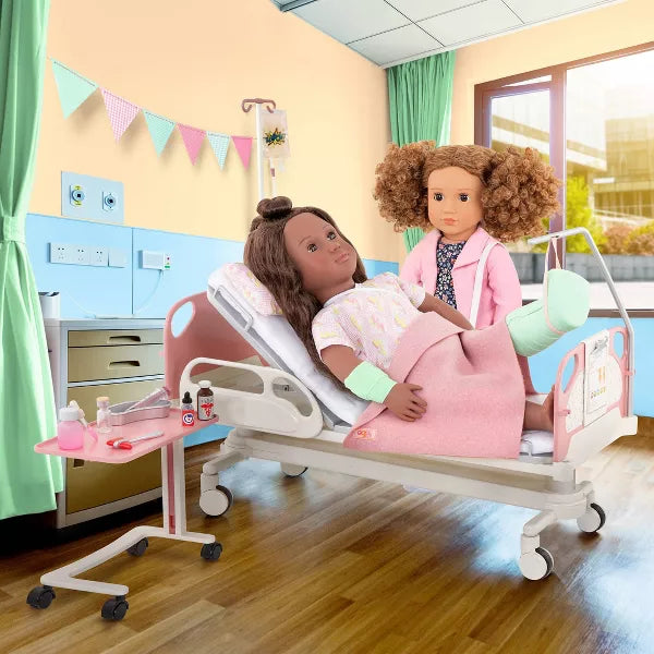 Adjustable Hospital Bed & Doctor Set for  Dolls - Get Well Bed