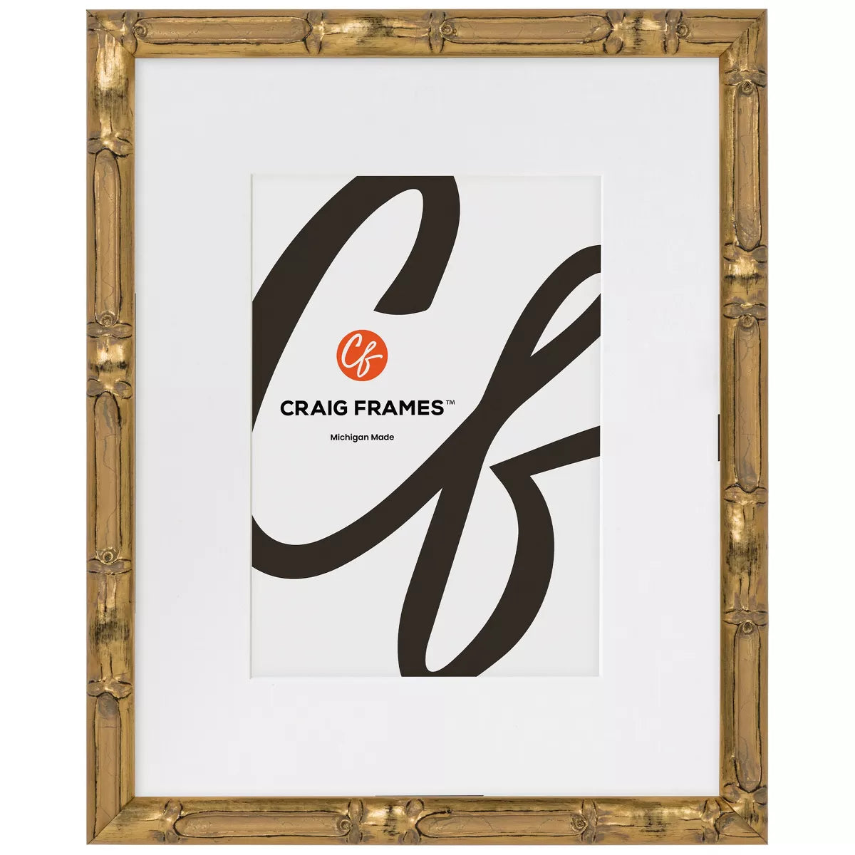 Vintage Bamboo Champagne Gold Picture Frame, Matted SHOWROOM ITEM