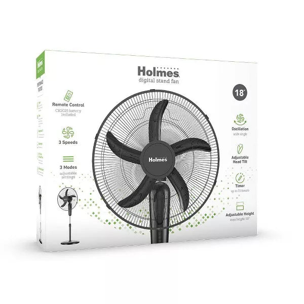 Digital Oscillating 3 Speed Stand Fan with Remote Control Black