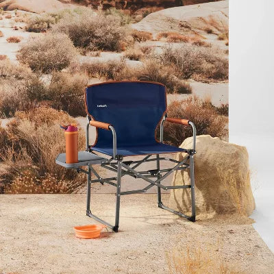 Compact Directors Outdoor Portable Camp Chair Foldable Steel Frame, Armrests