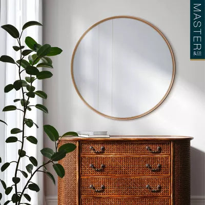 Round Woodgrain Mirror