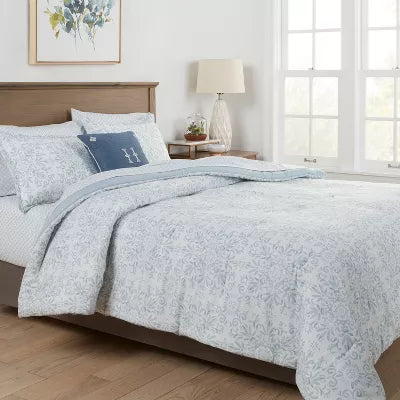 7pc Medallion Comforter Bedding Set with Sheets Blue - King