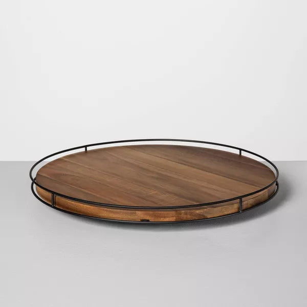 Wooden Lazy Susan with Metal Trim Brown/Black