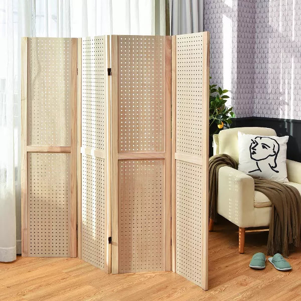 4-Panel Pegboard Display Folding Privacy Screen Craft Display