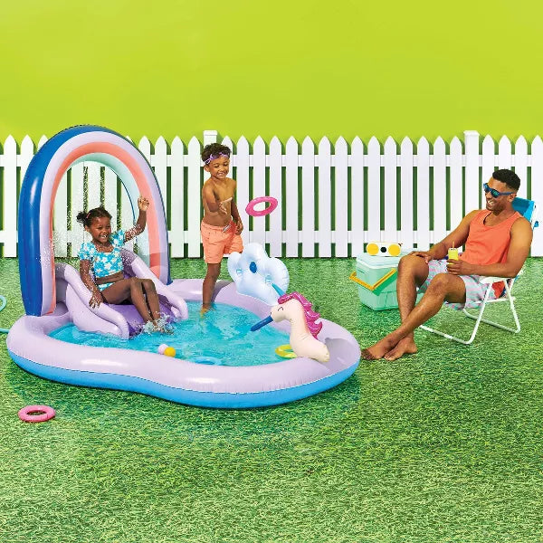 Play Center Update Novelty Kiddie Pool Rainbow - Inflatable, Water Sprays