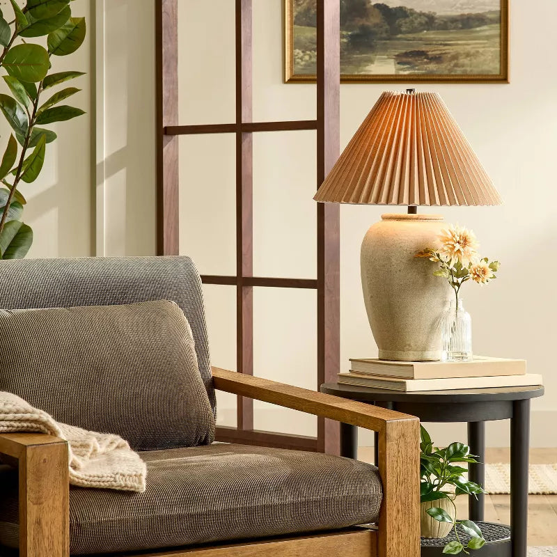 Ceramic Table Lamp Cream with Pleated Fabric Shade