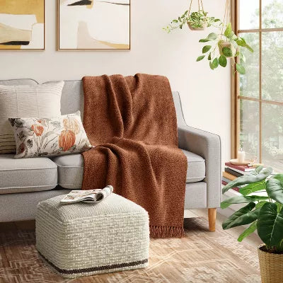 Branchville Square Pouf Cream Boucle - Transitional Style, No Assembly, Cotton & Wool Blend